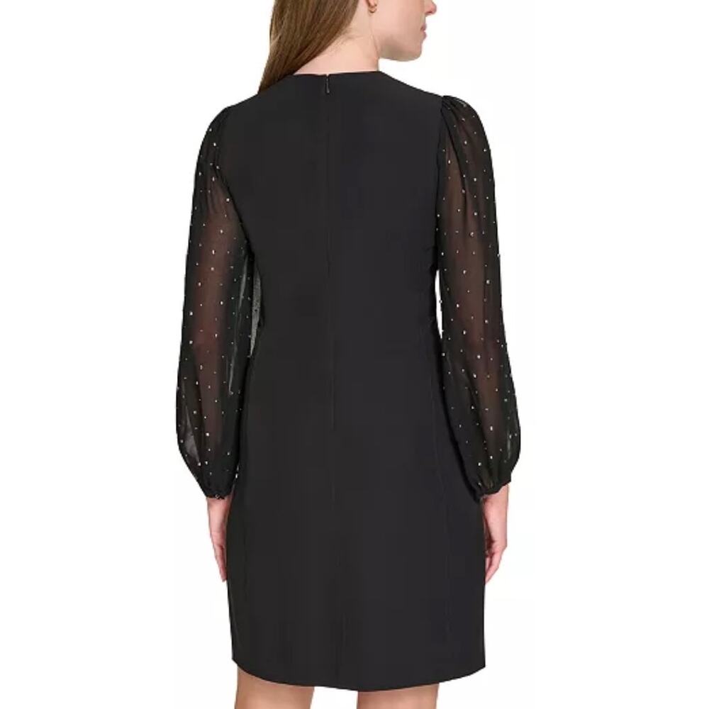 Tommy Hilfiger Rhinestone-Sleeve Shift Black Dress Size 2 Long Sleeves Back Zip - Picture 3 of 8